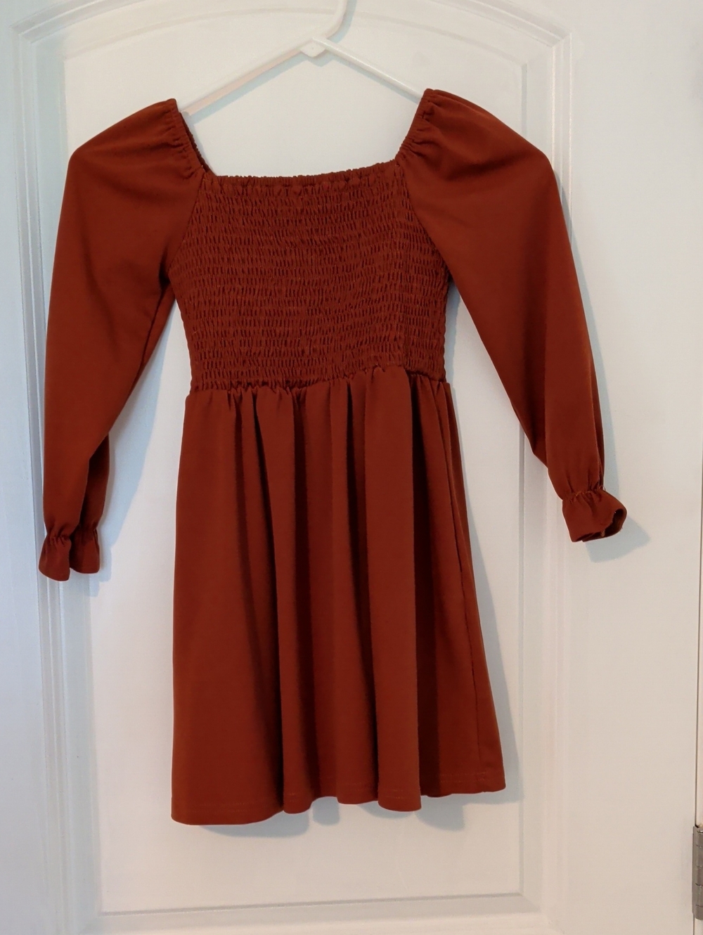 GORLYA Girls Rust Long Sleeve Smocked Dress